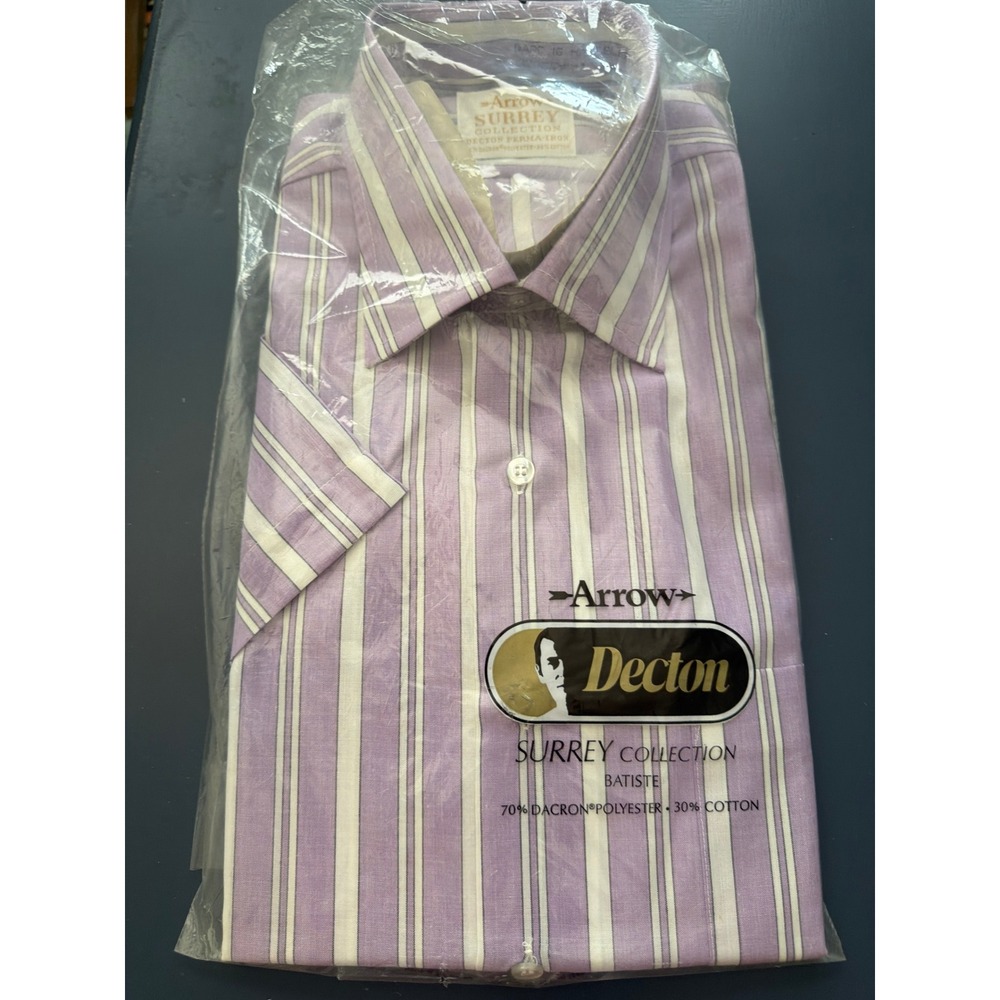 Vintage Arrow Surrey Collection Decton Striped Shirt Mens 16 Purple NOS NIP